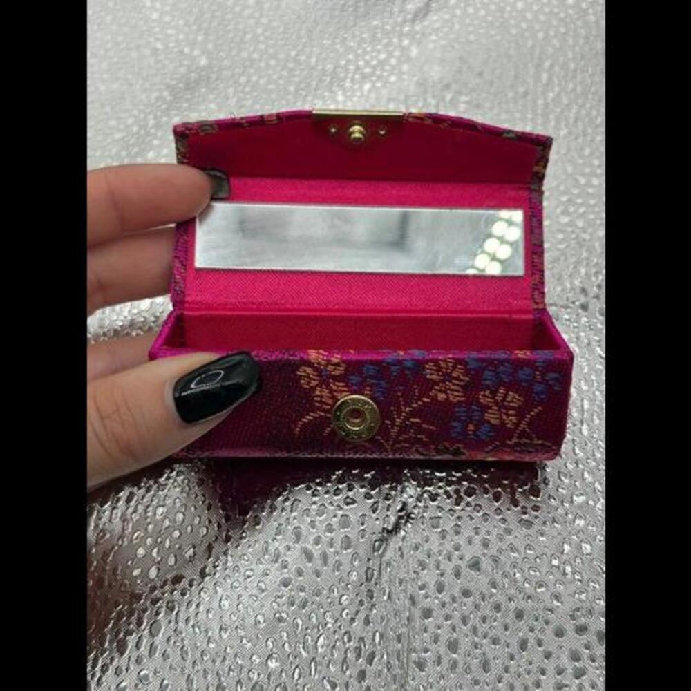 Vintage Floral Fabric Lipstick Holder with Mirror